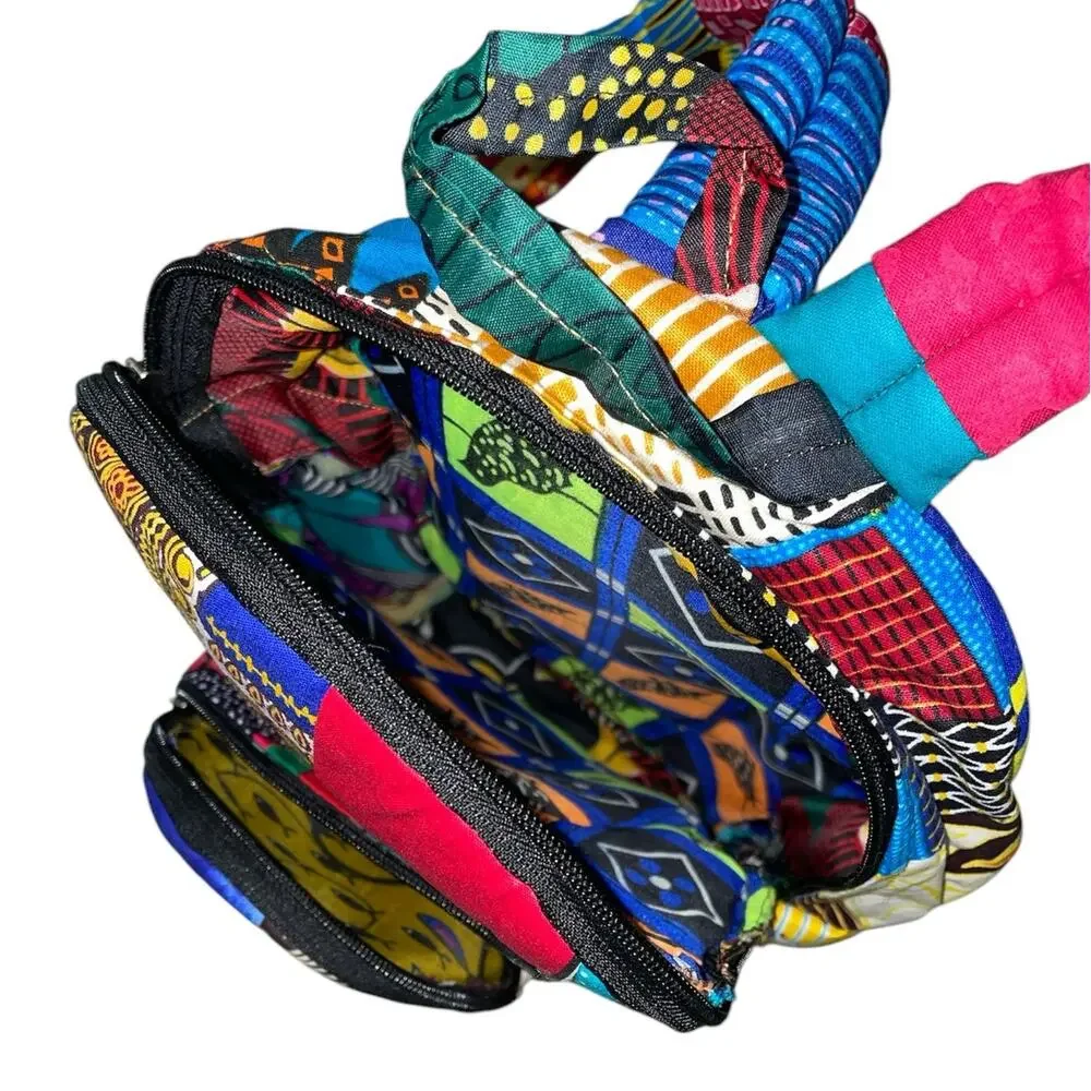 African Mixed Print Quilted Mini Backpack